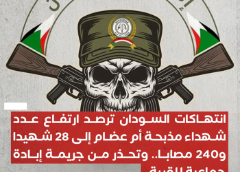 انتهاكات السودان ترصد ارتفاع عدد شهداء مذبحة أم عضام إلى 28 شهيدا و240 مصابا.. وتحذر من جريمة إبادة جماعية للقرية