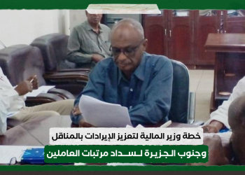 خطة وزير المالية بالجزيرة لتعزيز الإيرادات بالمناقل وجنوب الجزيرة لسداد مرتبات العاملين