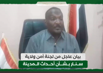 بيان عاجل من لجنة أمن ولاية سنار بشأن أحداث المدينة