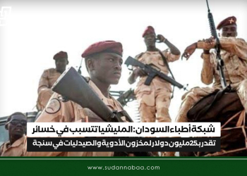 شبكة أطباء السودان: المليشيا  تتسبب في خسائر تقدر بـ 2.5 مليون دولار لمخزون الأدوية والصيدليات في سنجة