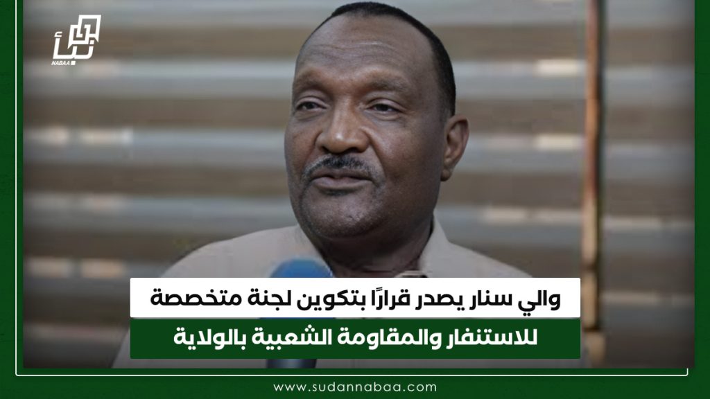 والي سنار يصدر قرارًا بتكوين لجنة متخصصة للاستنفار والمقاومة الشعبية بالولاية