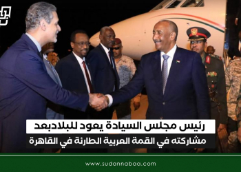 رئيس مجلس السيادة يعود للبلادبعد مشاركته في القمة العربية الطارئة في القاهرة