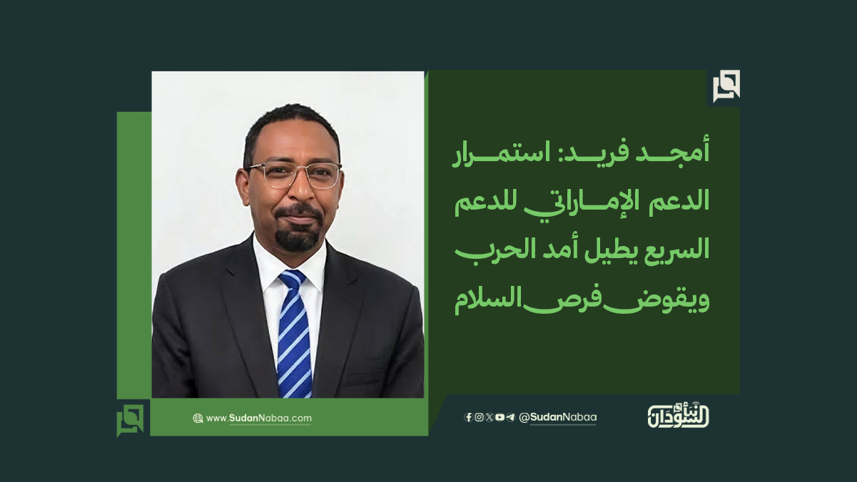أمجد فريد: استمرار الدعم الإماراتي للدعم السريع يطيل أمد الحرب ويقوض فرص السلام 10 أمجد فريد: استمرار الدعم الإماراتي للدعم السريع يطيل أمد الحرب ويقوض فرص السلام